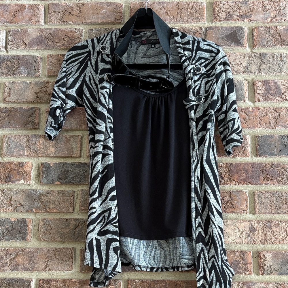 Heart Soul Black and Gray Zebra Print Top